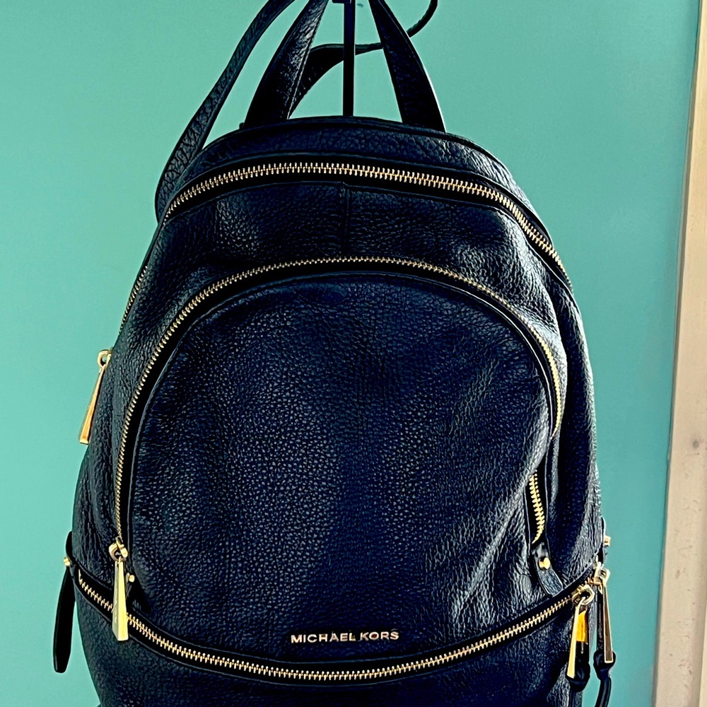 MICHAEL KORS Authentic Black Pebbled Leather Backpack With Gold Hardware